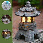 30 cm Solar LED Japanese Garden Lantern in Weather-Resistant Resin