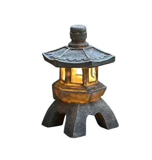 30 cm Solar LED Japanese Garden Lantern in Weather-Resistant Resin
