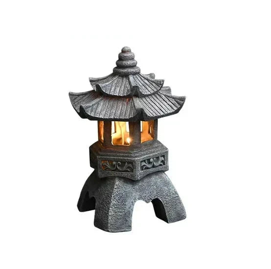 30 cm Solar LED Japanese Garden Lantern in Weather-Resistant Resin