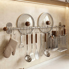 304 Stainless Steel Kitchen Utensil Rail with Hooks, 40–80 cm