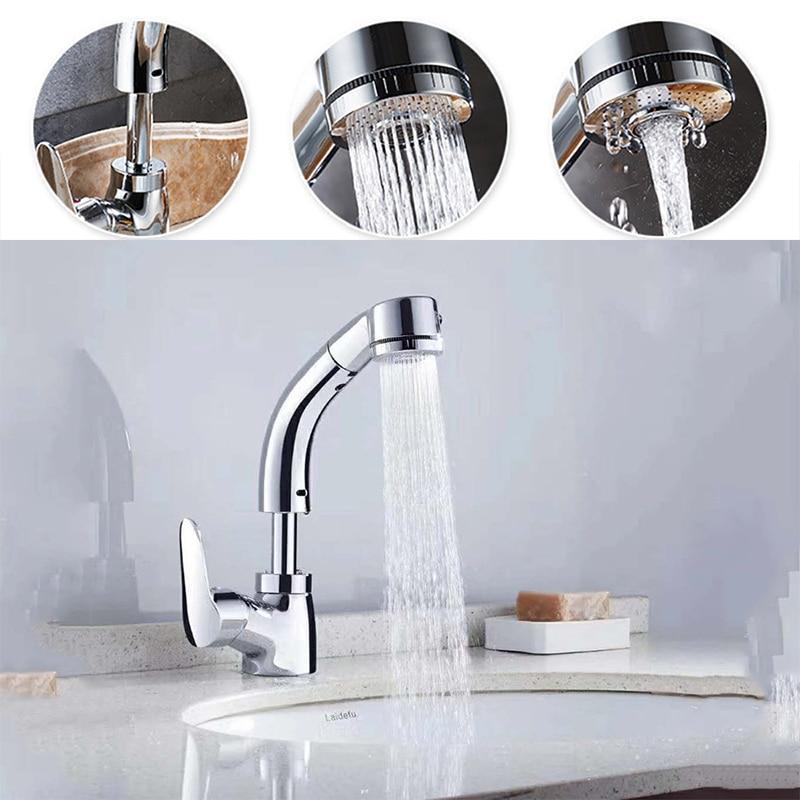360-Degree Pull-Out Shower Faucet, Height-Adjustable Brass and Chrome