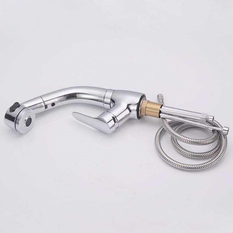 360-Degree Pull-Out Shower Faucet, Height-Adjustable Brass and Chrome