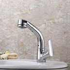 360-Degree Pull-Out Shower Faucet, Height-Adjustable Brass and Chrome