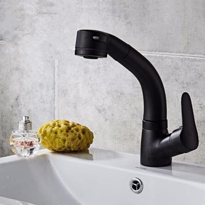 360-Degree Pull-Out Shower Faucet, Height-Adjustable Brass and Chrome