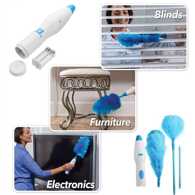 360° Rotatable Electric Spin Duster with 2 Brushes and Extension Rods