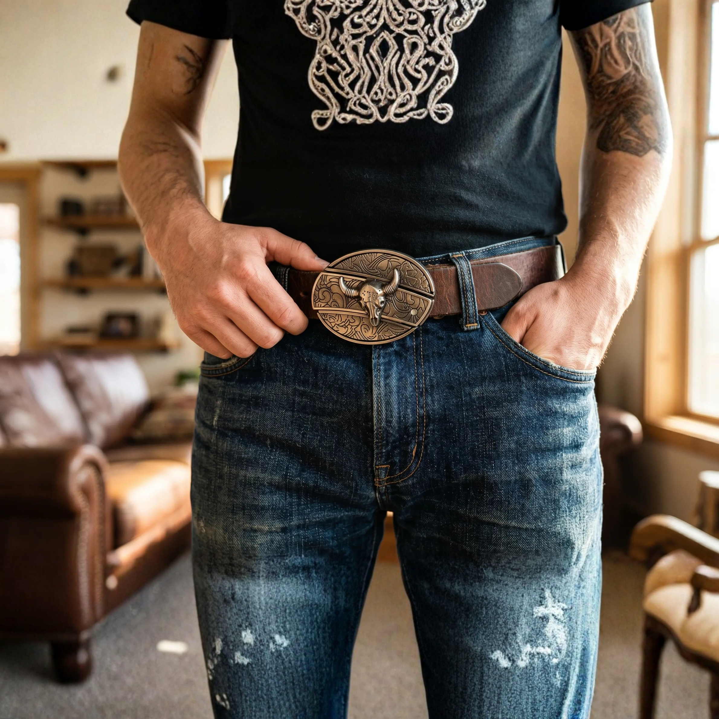 Metal Oval Cowboys Belt Buckle - Zinc Alloy, 3.03 x 2.36 Inch, view 7