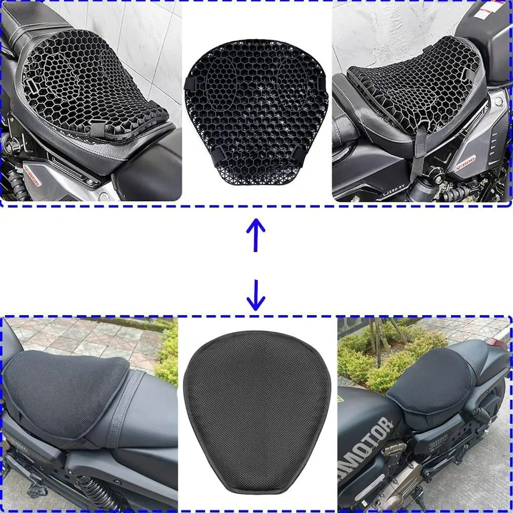 3D Honeycomb Motorcycle Seat Cushion, Elastic Polymer Gel and Breathable Cloth