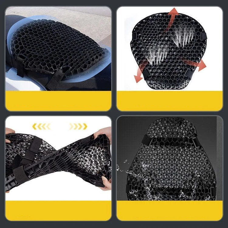 3D Honeycomb Motorcycle Seat Cushion, Elastic Polymer Gel and Breathable Cloth