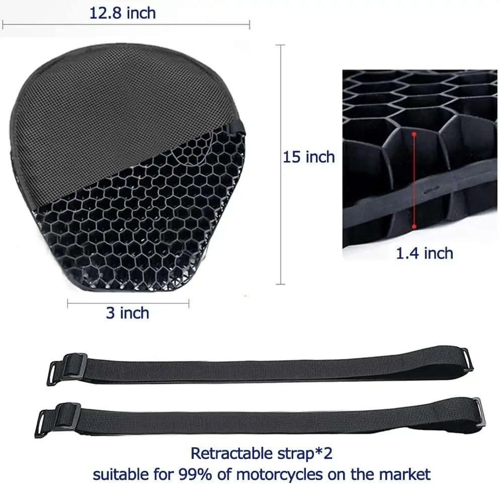 3D Honeycomb Motorcycle Seat Cushion, Elastic Polymer Gel and Breathable Cloth