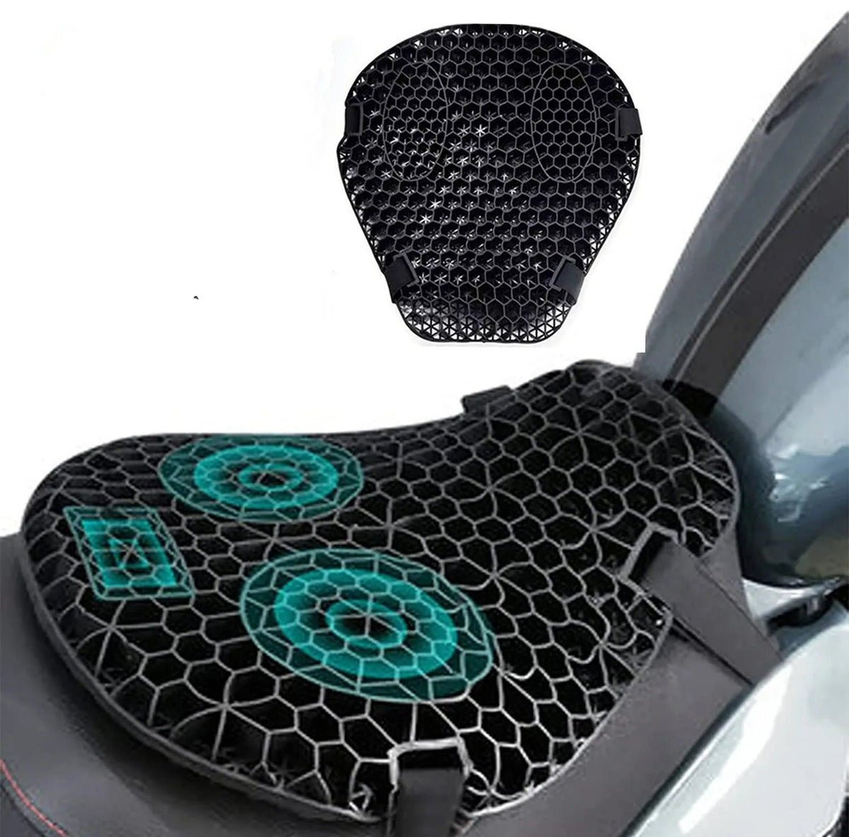 3D Honeycomb Motorcycle Seat Cushion, Elastic Polymer Gel and Breathable Cloth
