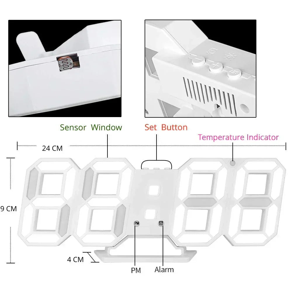 3D LED Digital Wall Clock with Adjustable Lighting