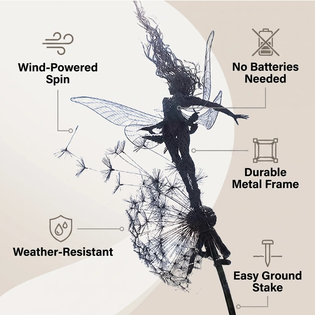 Dancing Fairy Statue Steel Garden Spinner - 31.5 in, Metal, Polyethylene