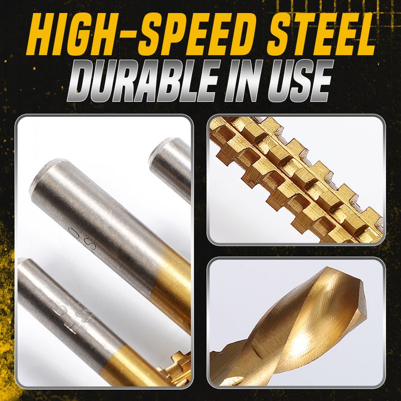 Titanium-Coated High-Speed Steel Drill Bits with Tags (6 pcs) - 3-8 mm Sizes, view 4