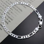 4mm Silver-Plated Copper Triple Figaro Cuban Link Necklace