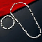4mm Silver-Plated Copper Triple Figaro Cuban Link Necklace