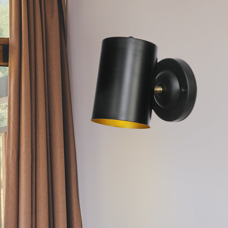 Farmhouse Black Metal Wall Lamp for Bedside - Cylindrical, Wall Mount, 6"
