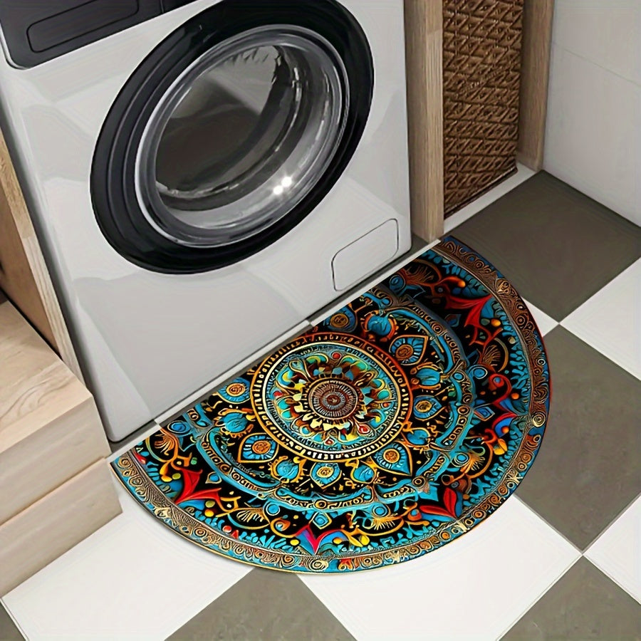 Half Round Mandala Door Mat Rug - 50% Polyester, Low Pile, view 2