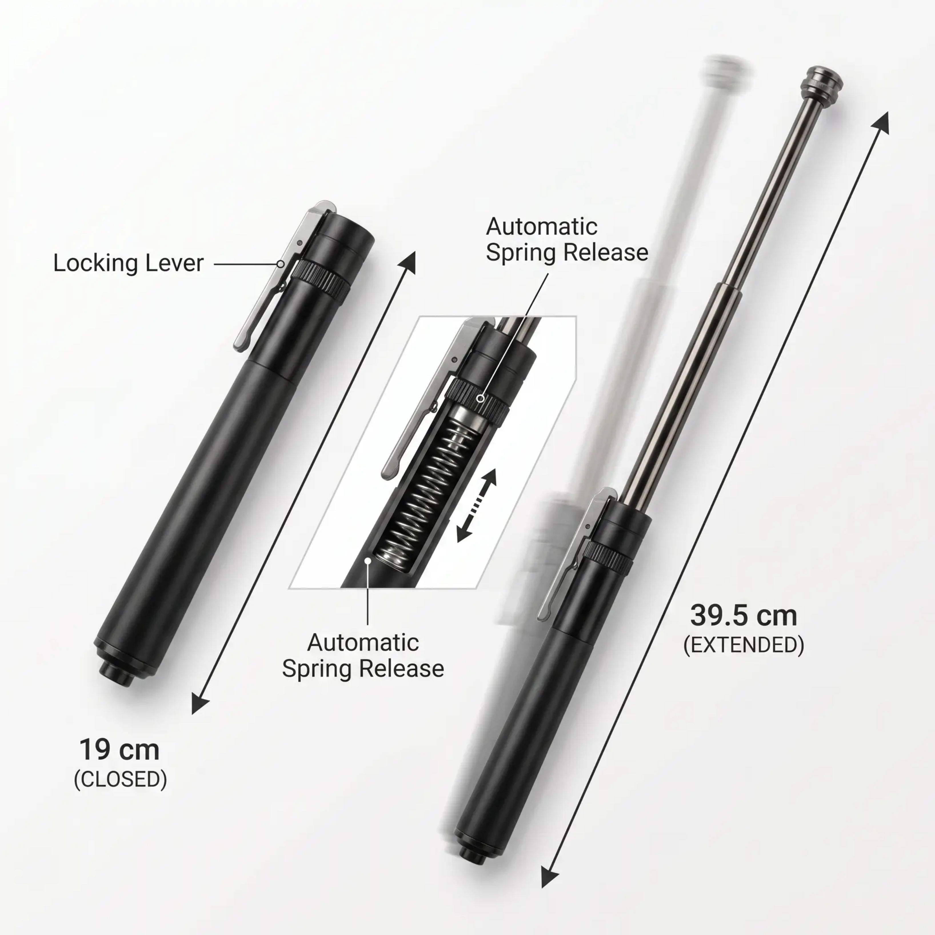 Extendable Self-Defense Stick for Outdoor EDC - Automatic Spring, 19 cm Closed, view 5