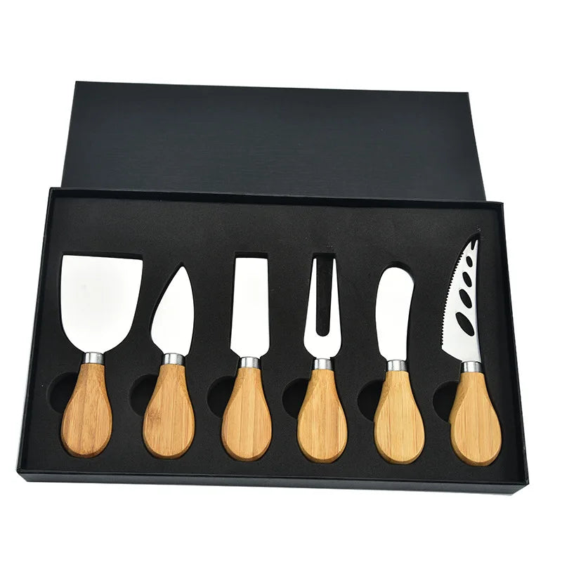6-Piece Stainless Steel and Wood Cheese Knife Set for Charcuterie