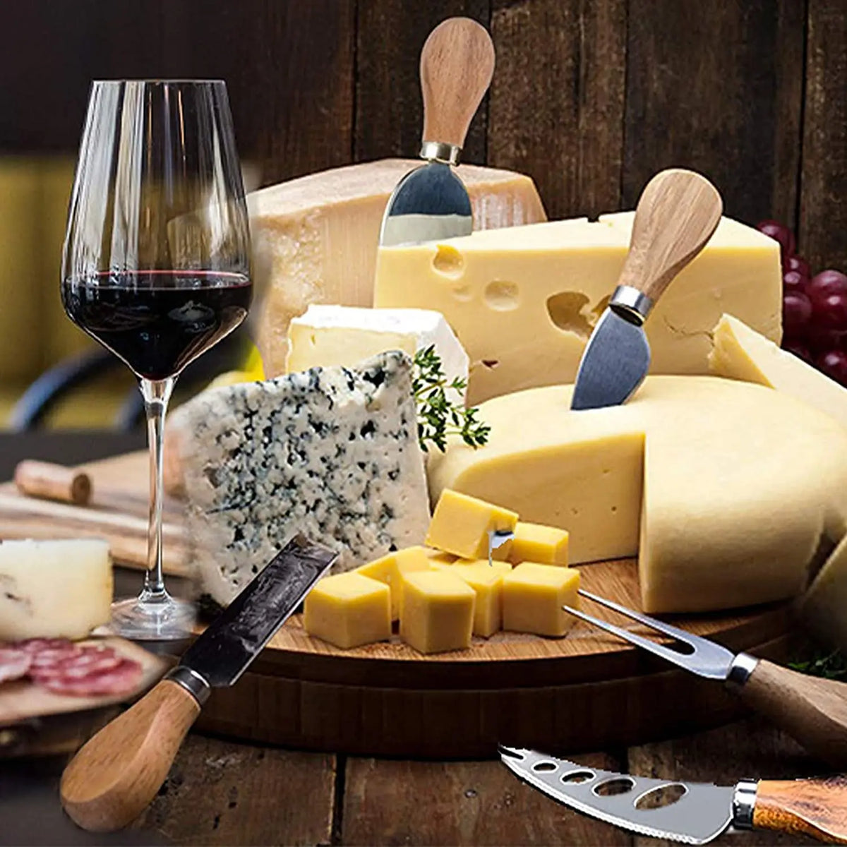 6-Piece Stainless Steel and Wood Cheese Knife Set for Charcuterie