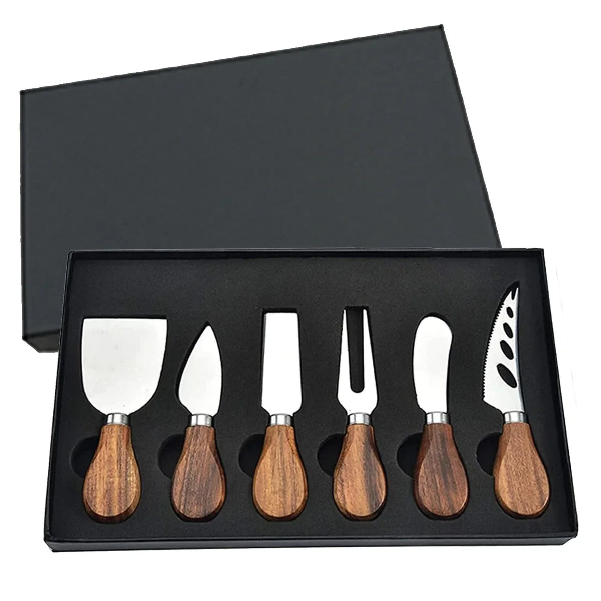 6-Piece Stainless Steel and Wood Cheese Knife Set for Charcuterie