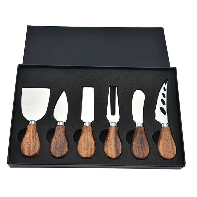 6-Piece Stainless Steel and Wood Cheese Knife Set for Charcuterie