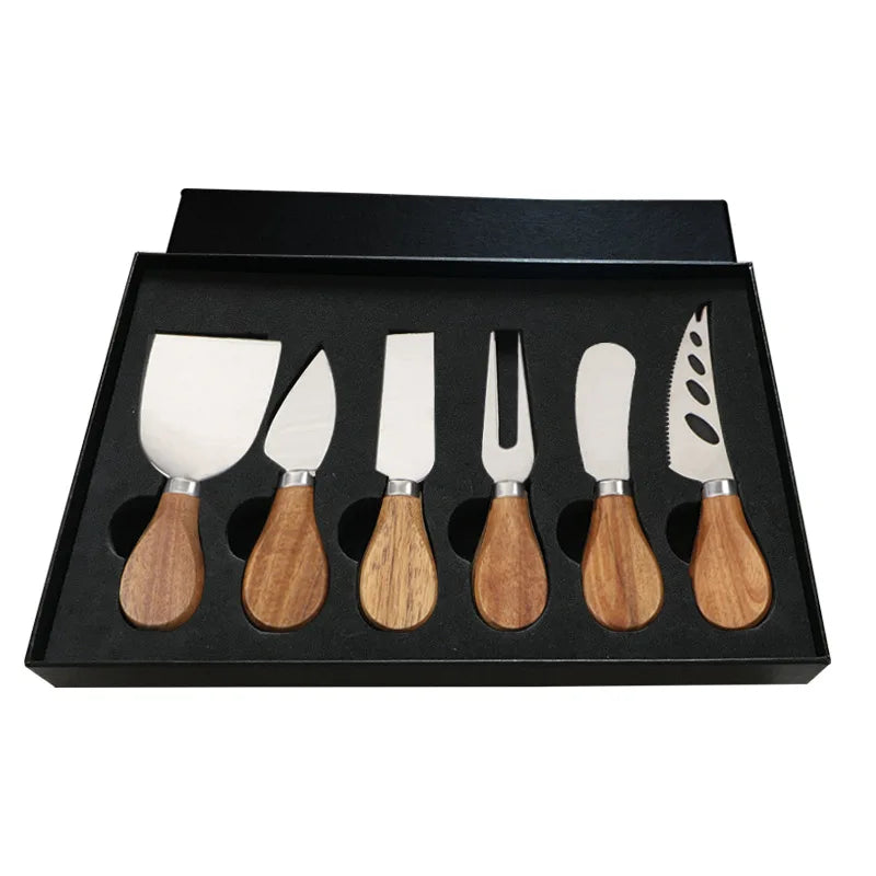 6-Piece Stainless Steel and Wood Cheese Knife Set for Charcuterie
