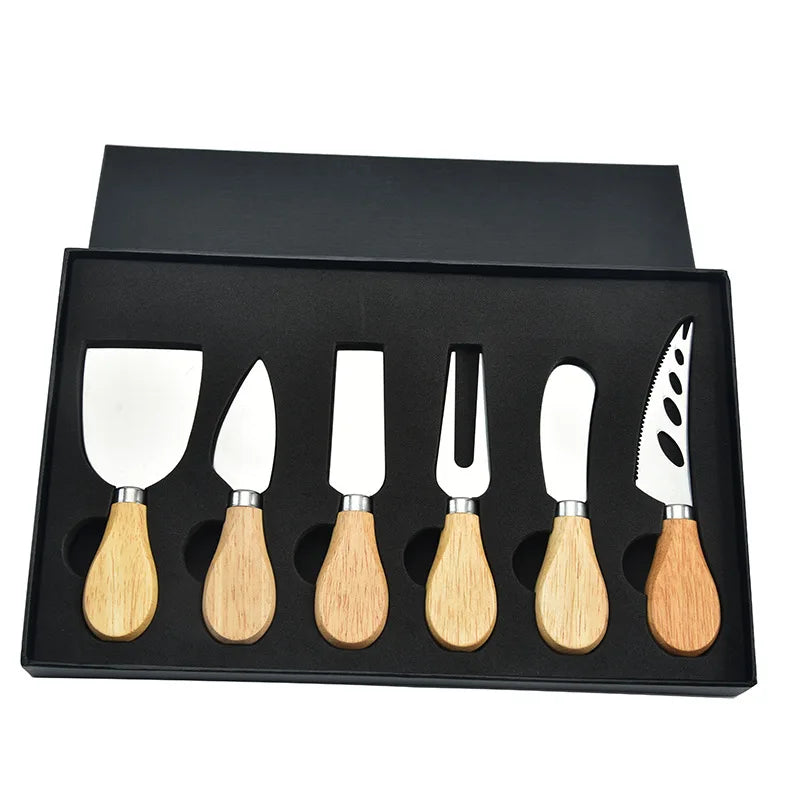 6-Piece Stainless Steel and Wood Cheese Knife Set for Charcuterie