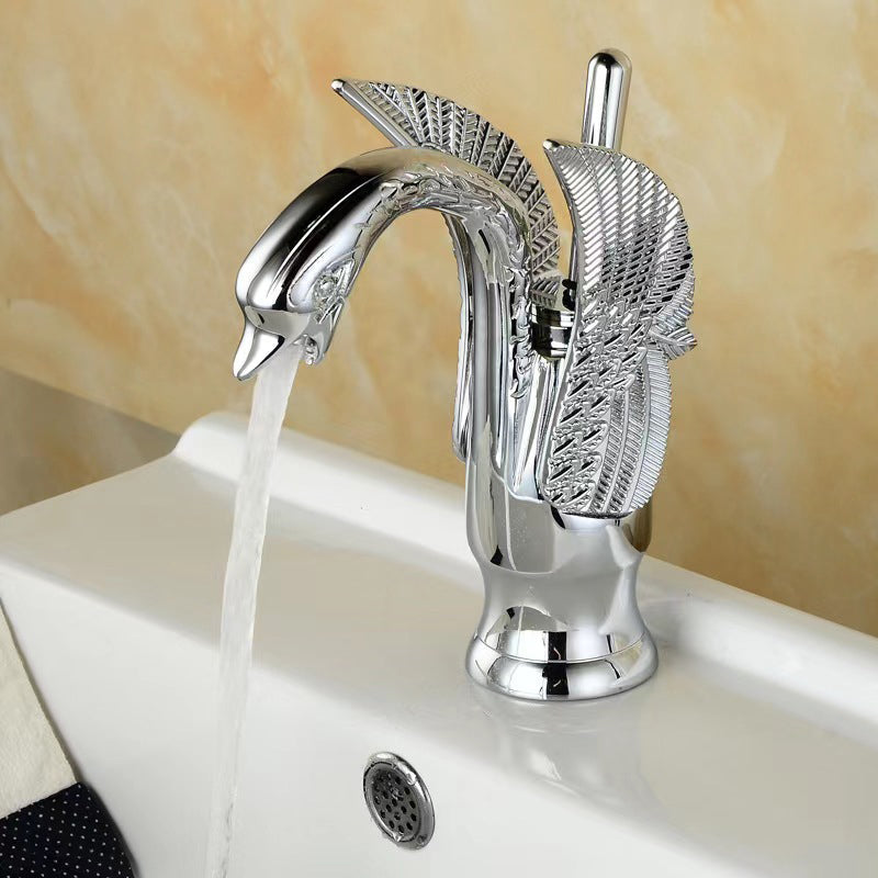 Full Brass Bathroom Basin Faucet - Single Lever Handle, Low Arc Spout, view 24