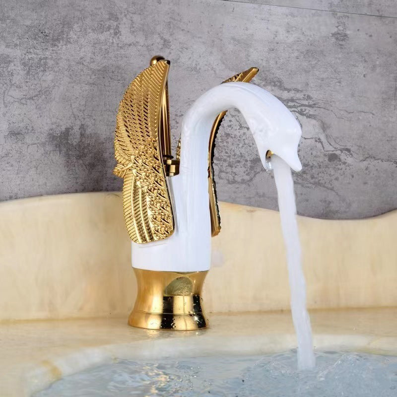 Full Brass Bathroom Basin Faucet - Single Lever Handle, Low Arc Spout, view 19