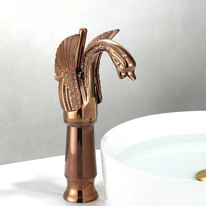 Full Brass Bathroom Basin Faucet - Single Lever Handle, Low Arc Spout, view 29
