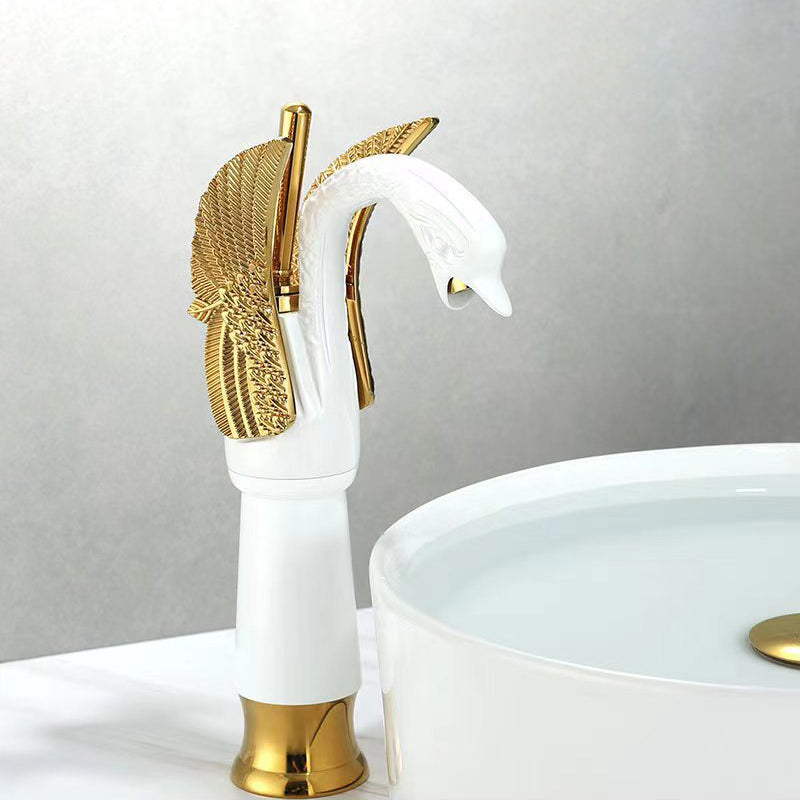 Full Brass Bathroom Basin Faucet - Single Lever Handle, Low Arc Spout, view 10