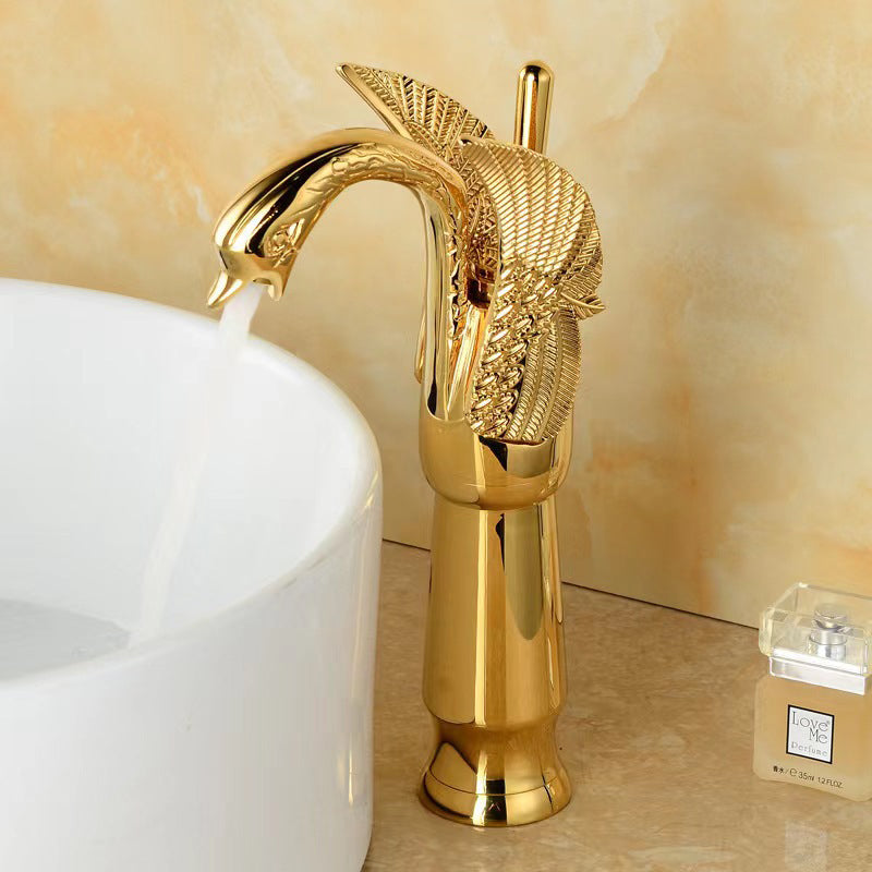 Full Brass Bathroom Basin Faucet - Single Lever Handle, Low Arc Spout, view 12