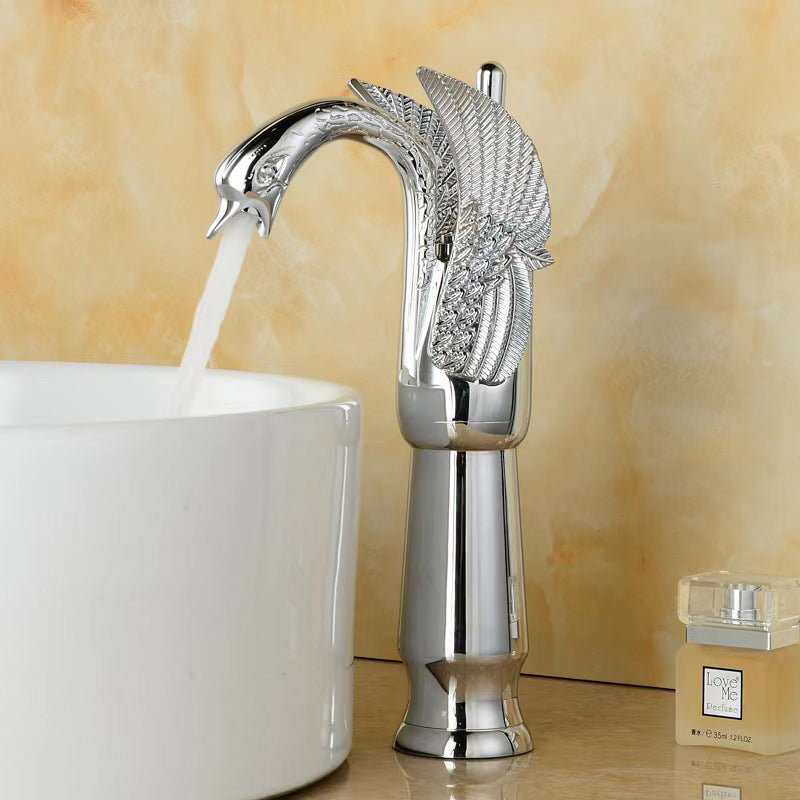 Full Brass Bathroom Basin Faucet - Single Lever Handle, Low Arc Spout, view 26