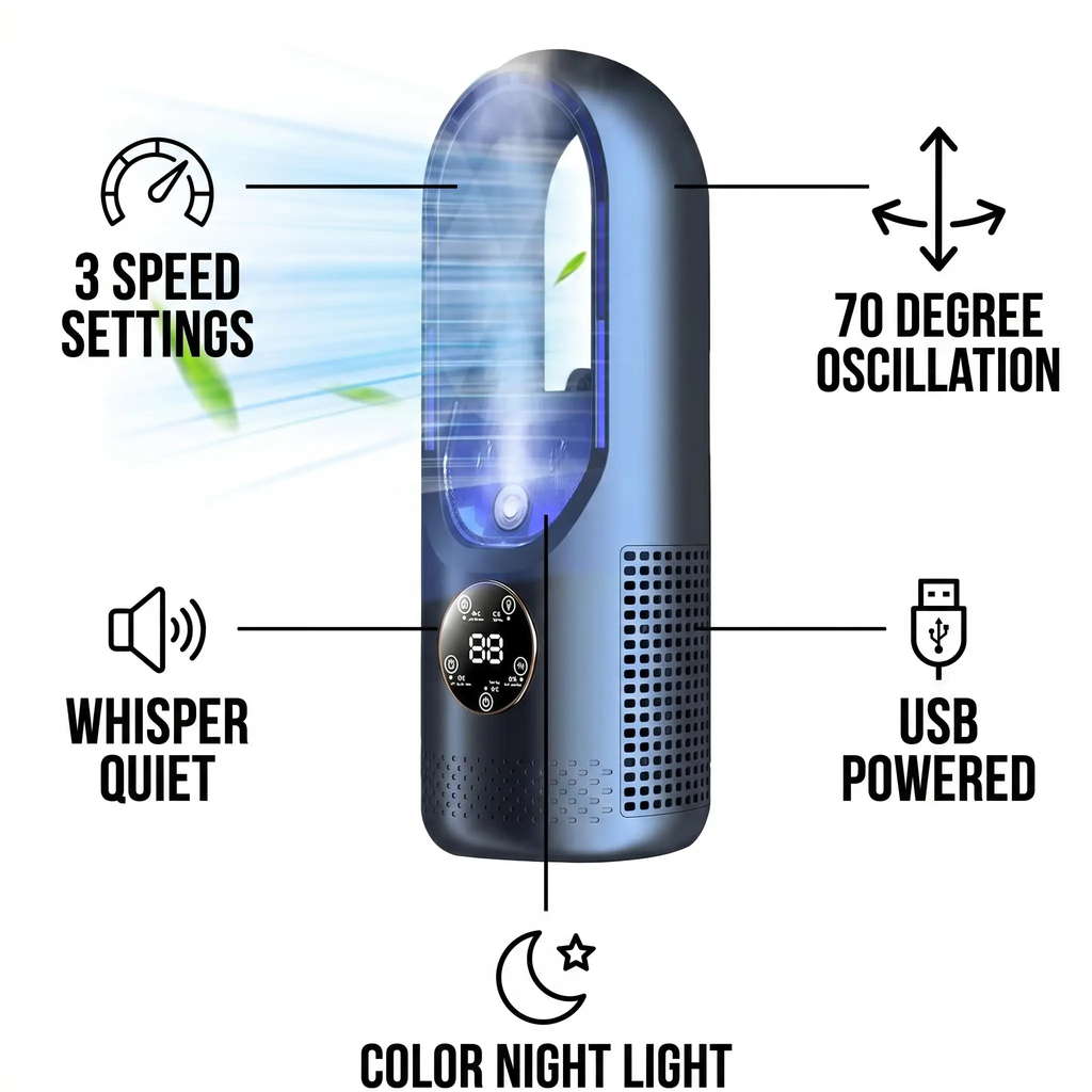 Blade-Free Silent Portable Air Conditioner for Home and Office - USB Powered, view 2