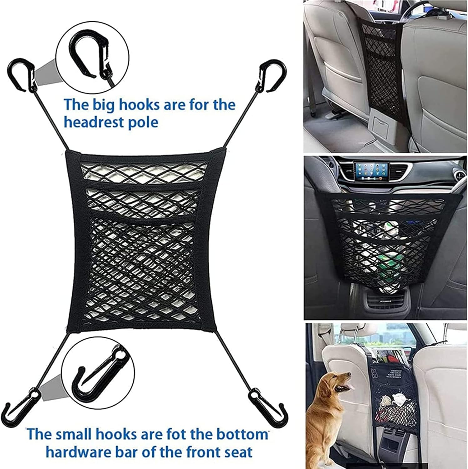 Stretchable Car Seat Divider and Storage Net with Pet Barrier - Mesh, 9.86 in, view 3