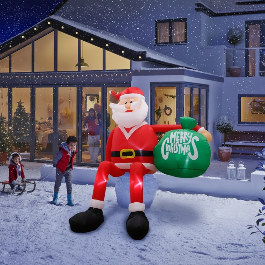 8FT LED Polyester Inflatable Climbing Santa Christmas Decoration