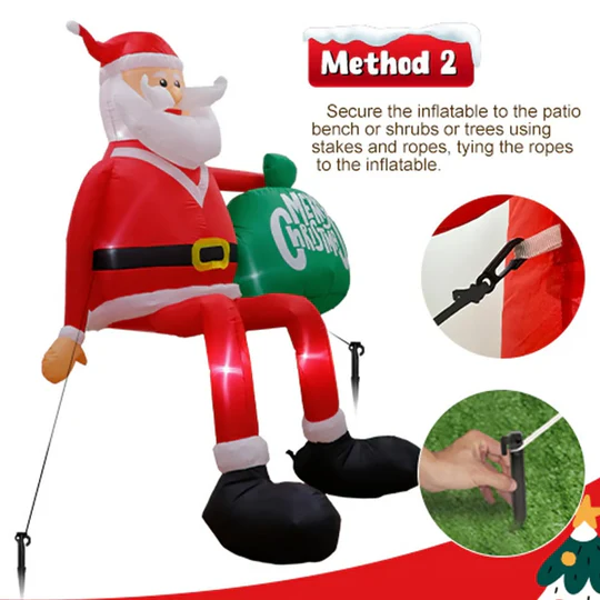 8FT LED Polyester Inflatable Climbing Santa Christmas Decoration