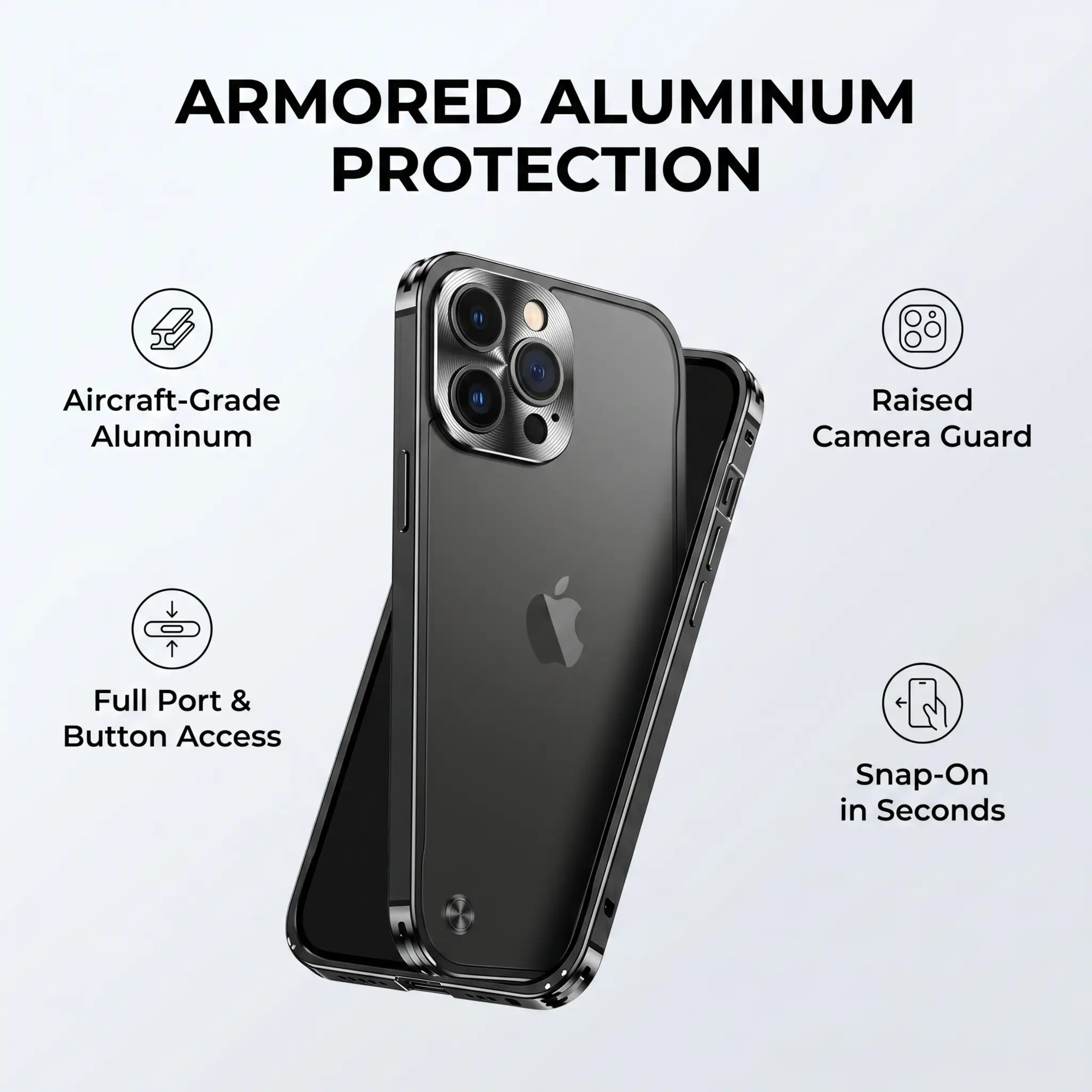 Aluminium iPhone Case - Slim Snap-Fit Bumper, Precision Cutouts, view 3