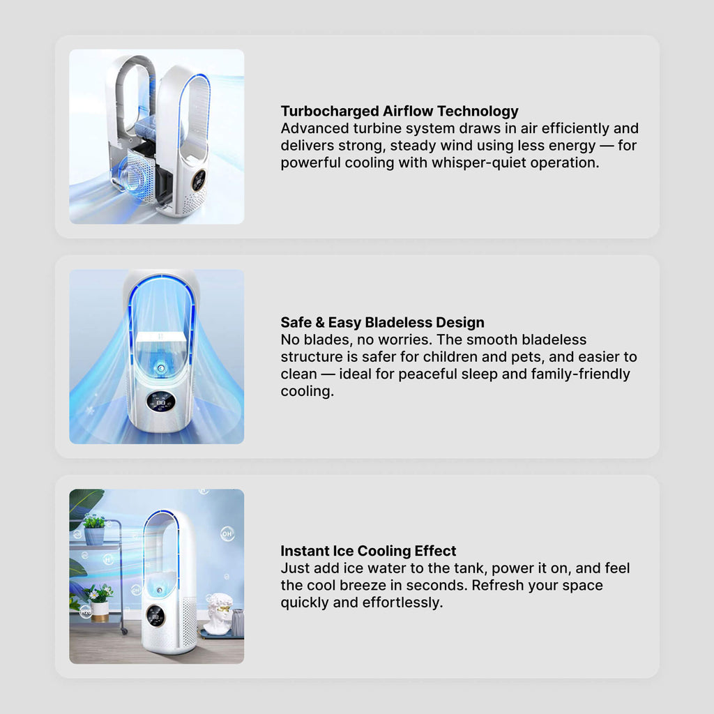 Bladeless Portable Fan for Home and Office - USB Powered, 30.5 cm, ABS, view 5