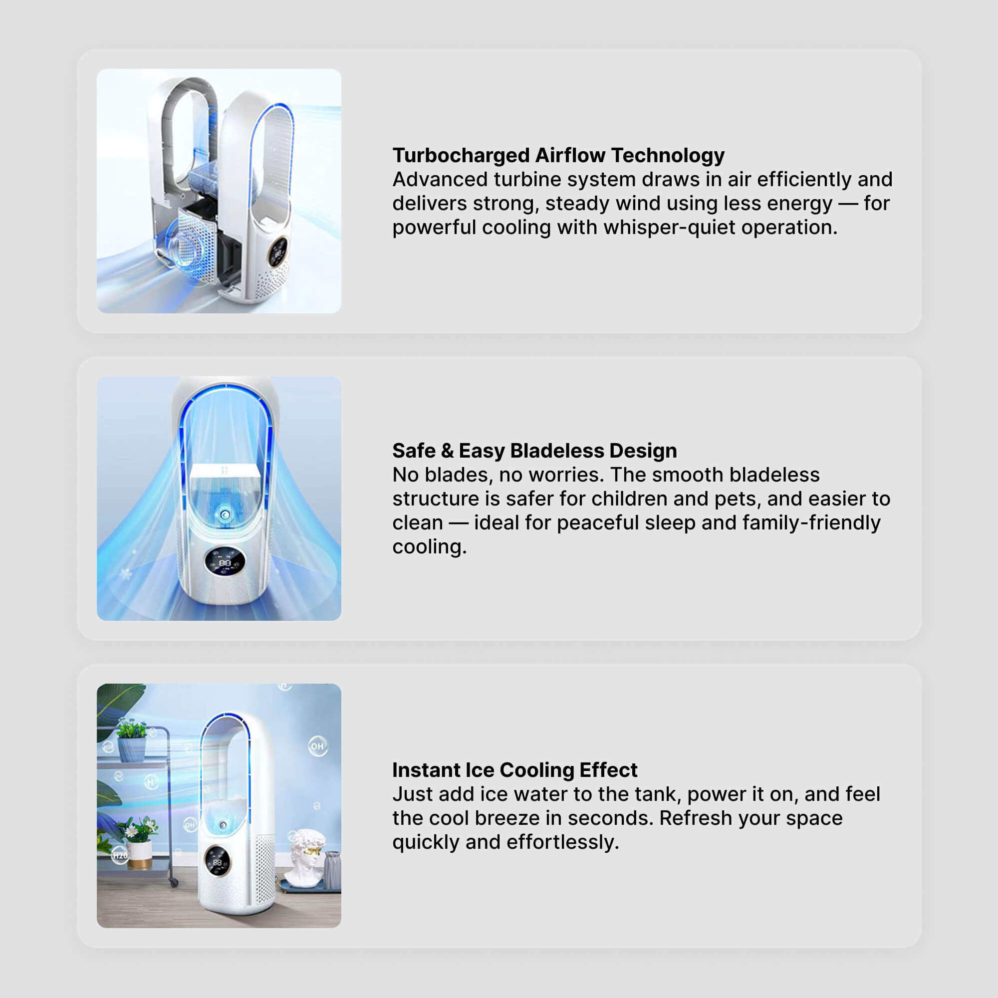 Bladeless Portable Fan for Home and Office - USB Powered, 30.5 cm, ABS, view 5