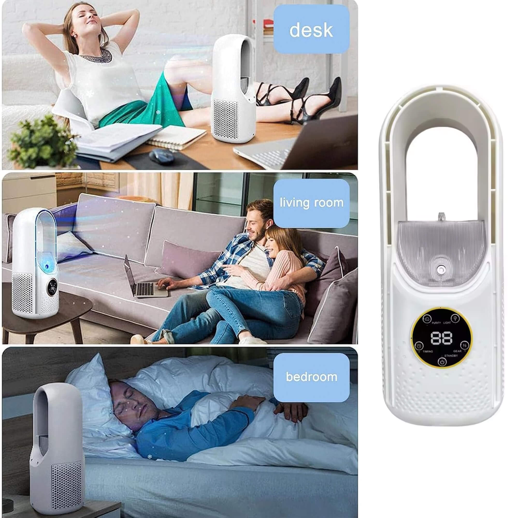 Bladeless Portable Fan for Home and Office - USB Powered, 30.5 cm, ABS, view 8