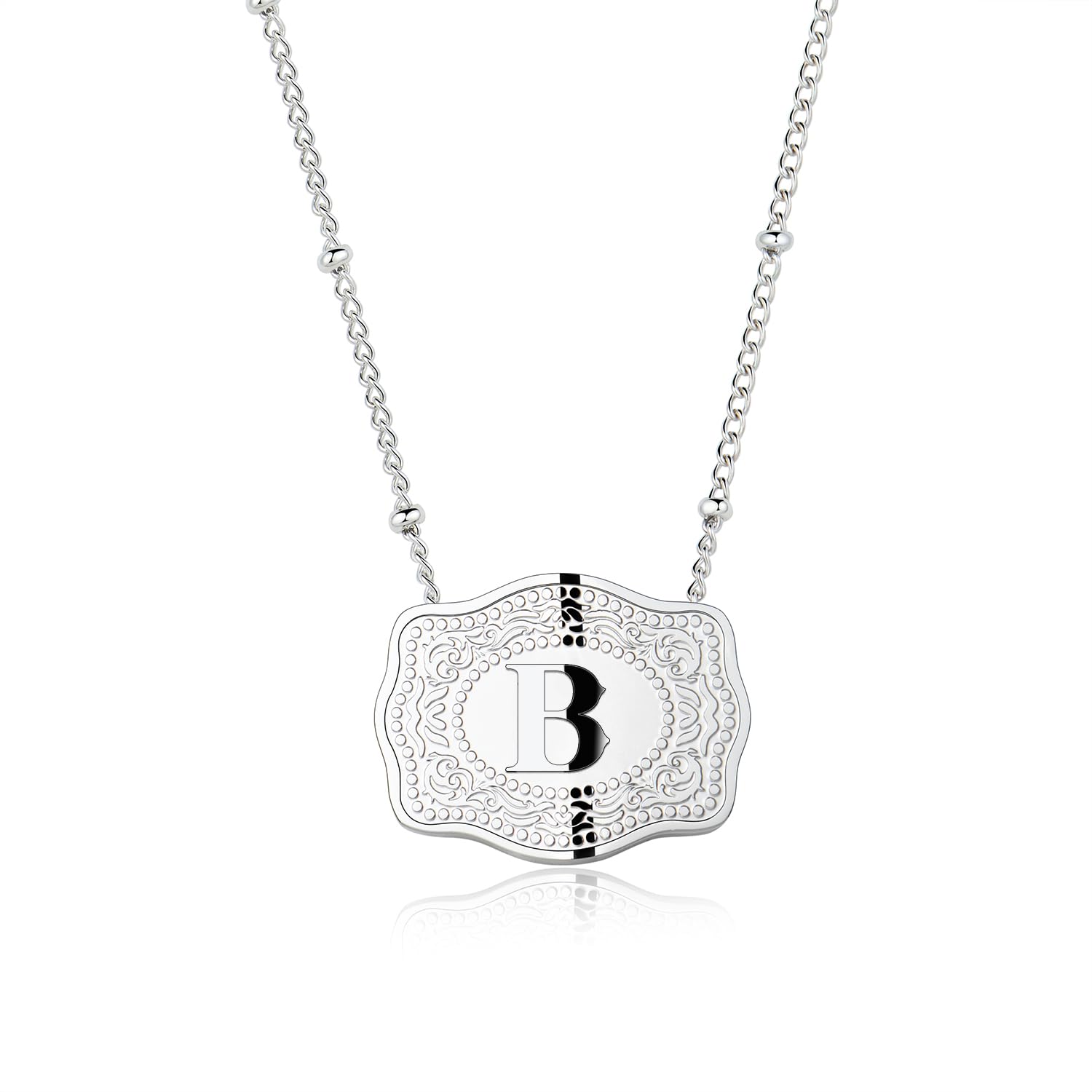 Dainty Belt Buckle Letter Initial Necklace for Women - Cowgirl Western Style, view 5