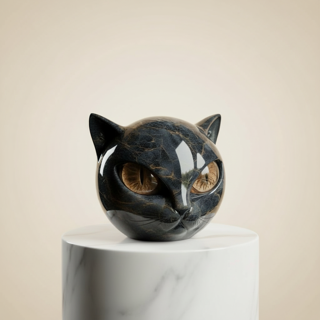 Black Cat Head Decorative Sculpture for Home or Desk - Hypnotic Eyes, view 4