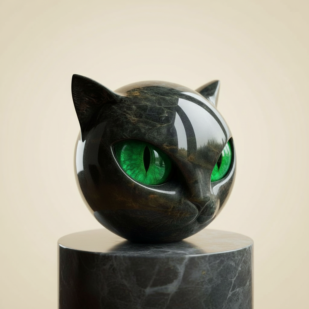 Black Cat Head Decorative Sculpture for Home or Desk - Hypnotic Eyes