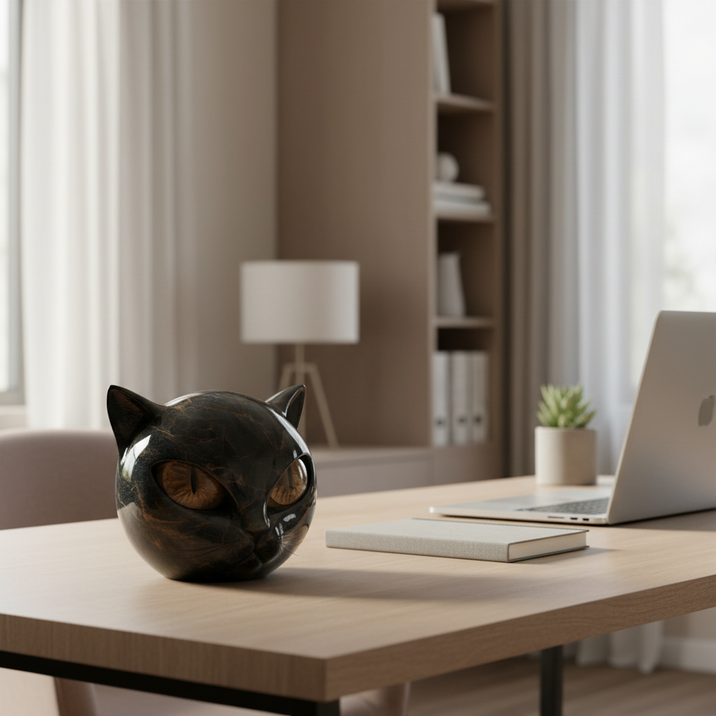 Black Cat Head Decorative Sculpture for Home or Desk - Hypnotic Eyes, view 2
