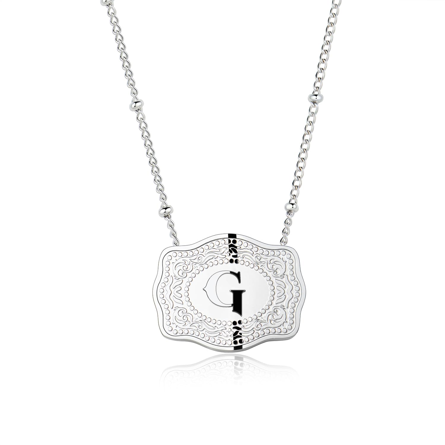 Dainty Belt Buckle Letter Initial Necklace for Women - Cowgirl Western Style, view 10