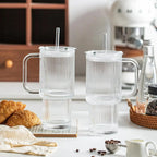Ribbed Borosilicate Glass Cup - Heat Resistant, 26oz Capacity
