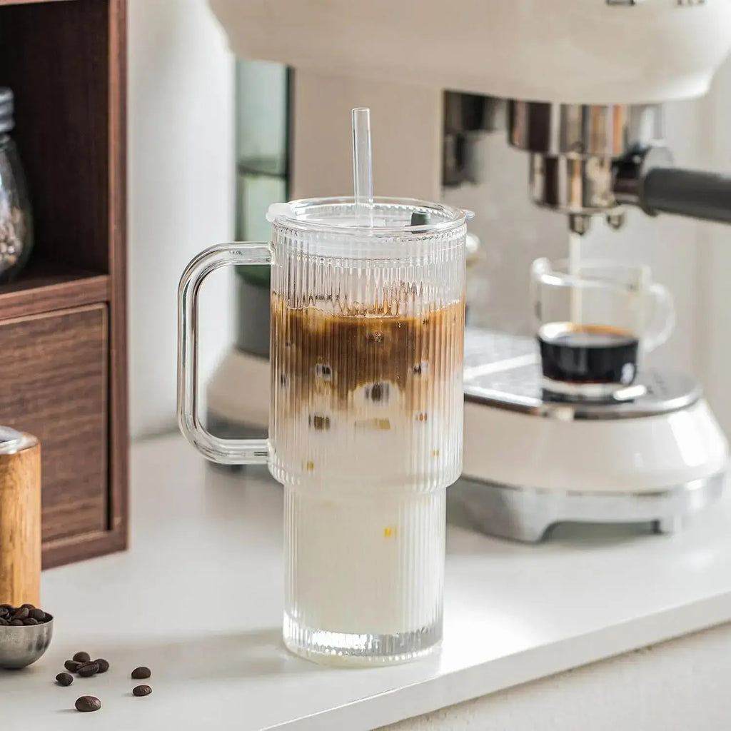 Ribbed Borosilicate Glass Cup - Heat Resistant, 26oz Capacity, view 2