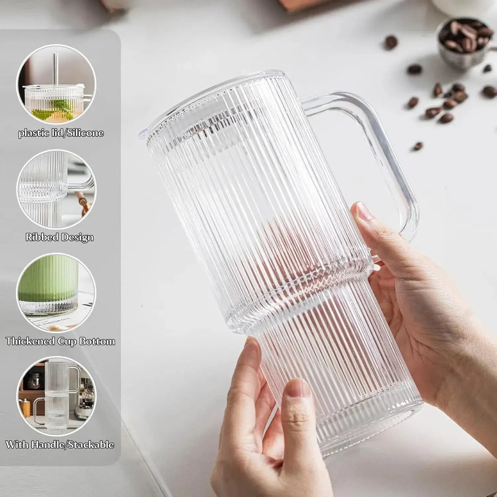 Ribbed Borosilicate Glass Cup - Heat Resistant, 26oz Capacity, view 3